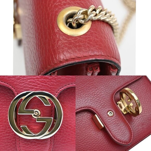 GUCCI Logo Interlocking G Chain Shoulder Bag Leather Red GHW Italy 58KA971 - Picture 14 of 16